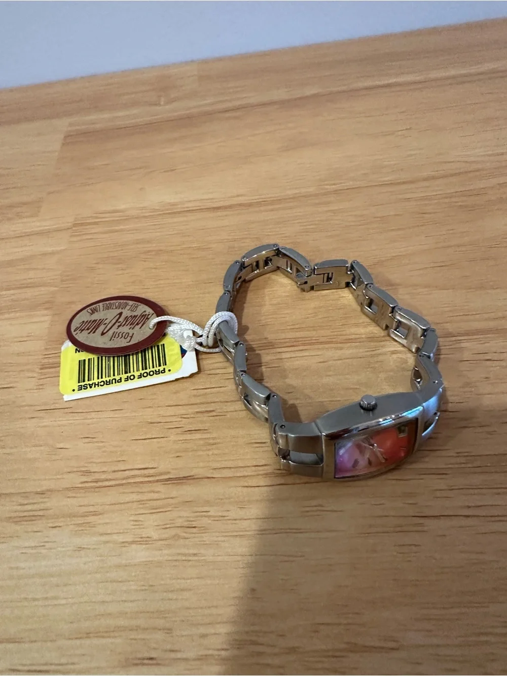Fossil Silver Bracelet Watch with Pink-to-Orange Gradient Dial NWT